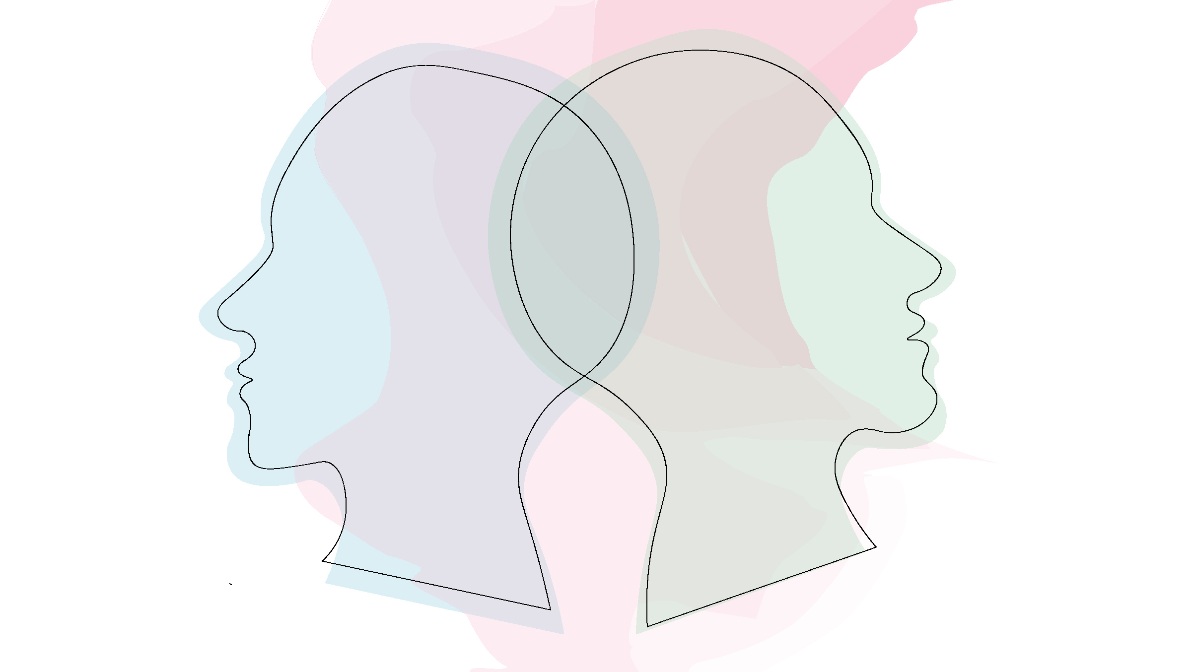 En illustration av två huvuden i profil som lutar sina bakhuvuden in i varandra.