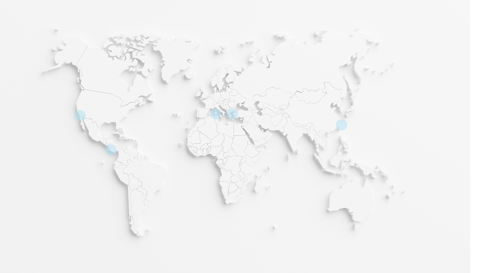 En relief av en världskarta med de blå zonerna utmärkta med blå prickar.